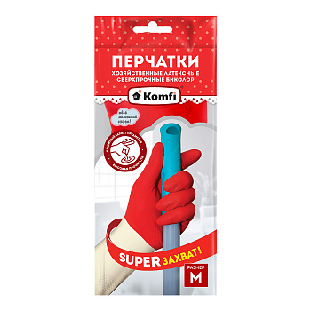 Перчатки хозяйственные латекс. Сверхпрочные Биколор размер М/кратно 12/144